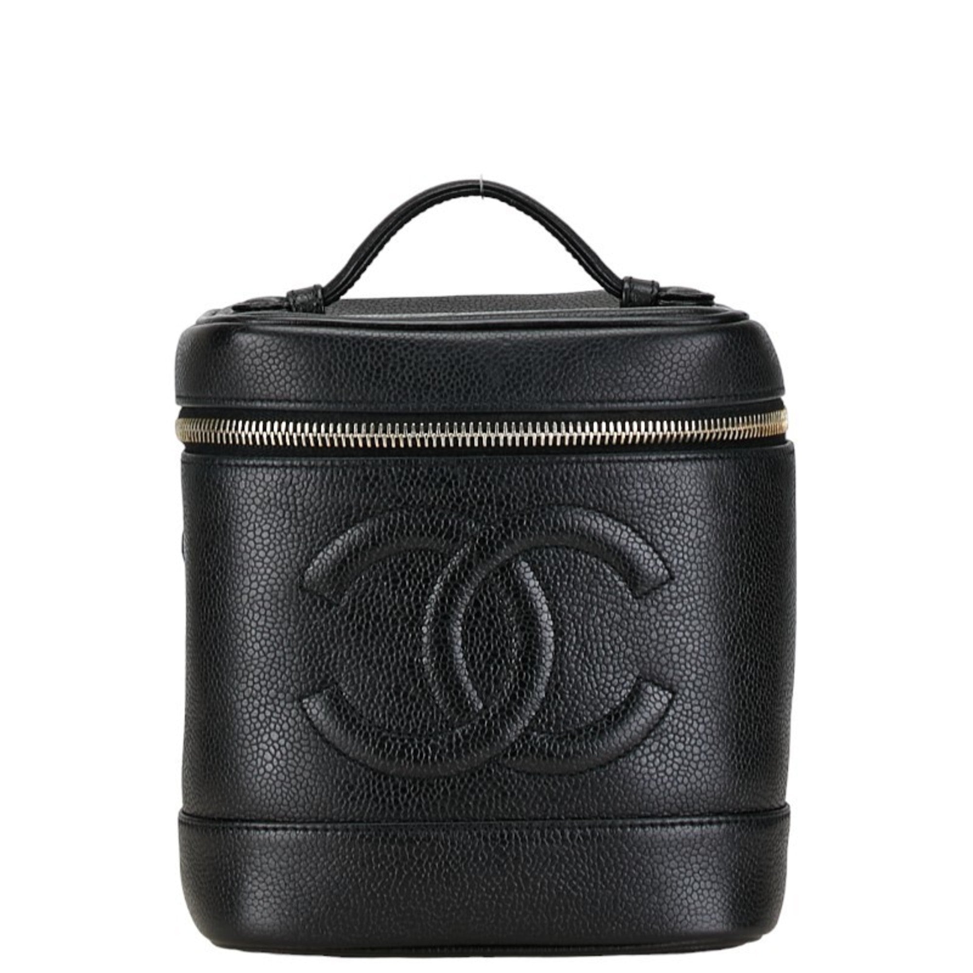 Chanel Caviar Skin Black Gold Caviar Leather Handbag Vanity Bag