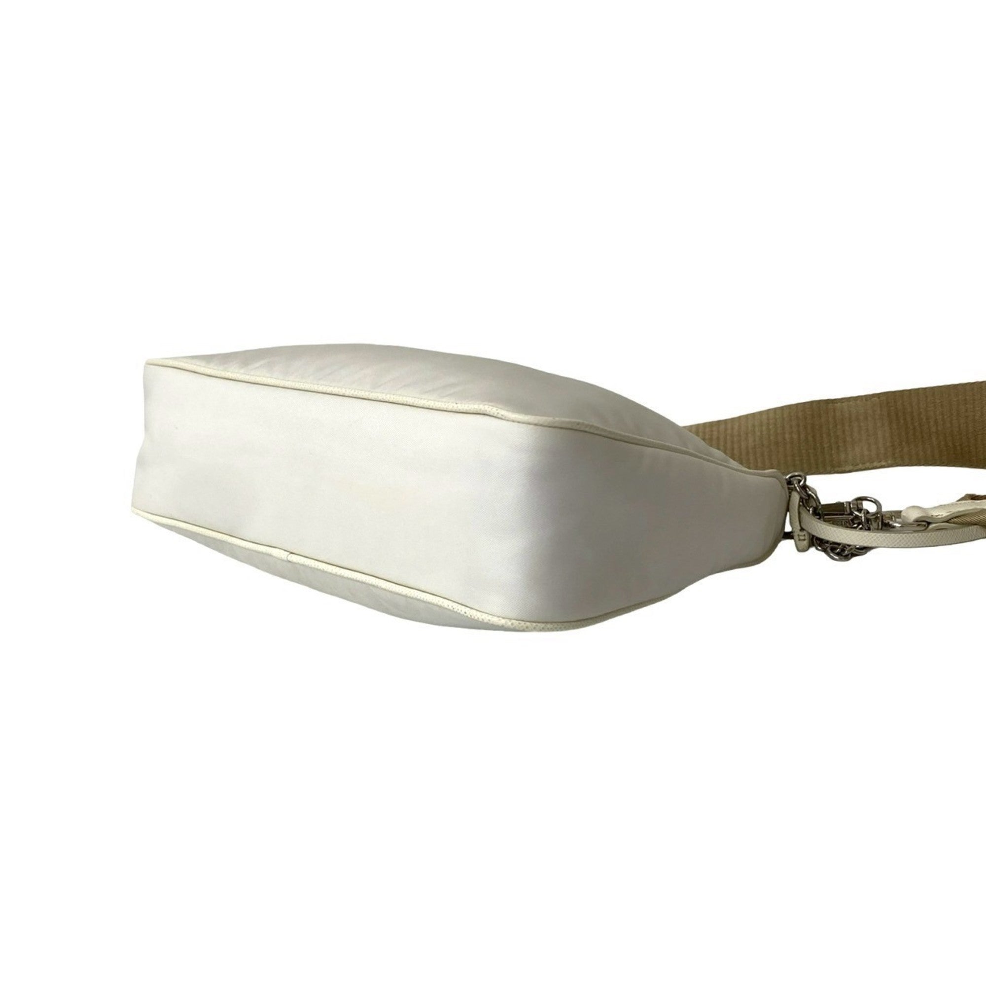 Prada White Nylon Leather Pochette Shoulder Bag