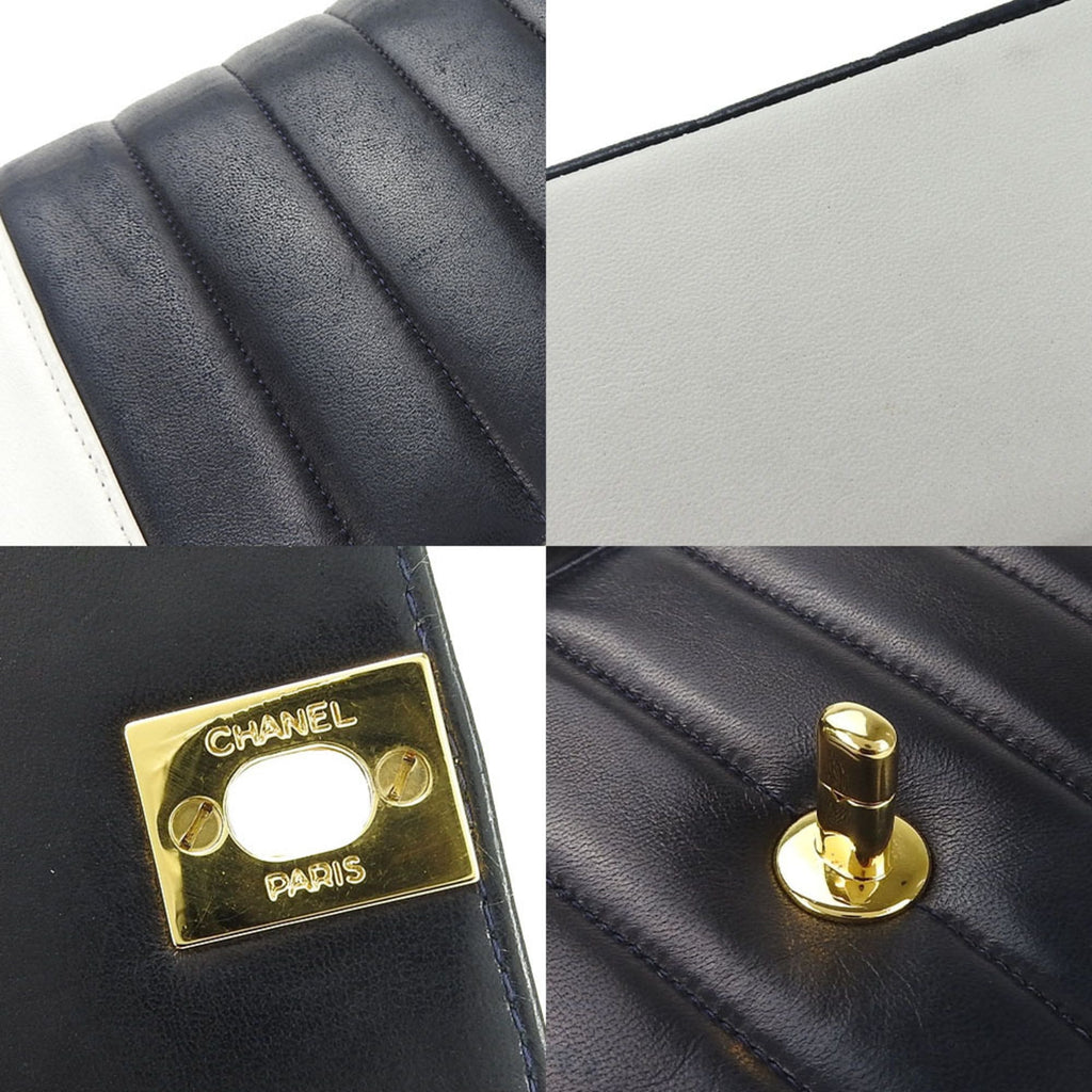 Chanel Navy White Leather Shoulder Bag