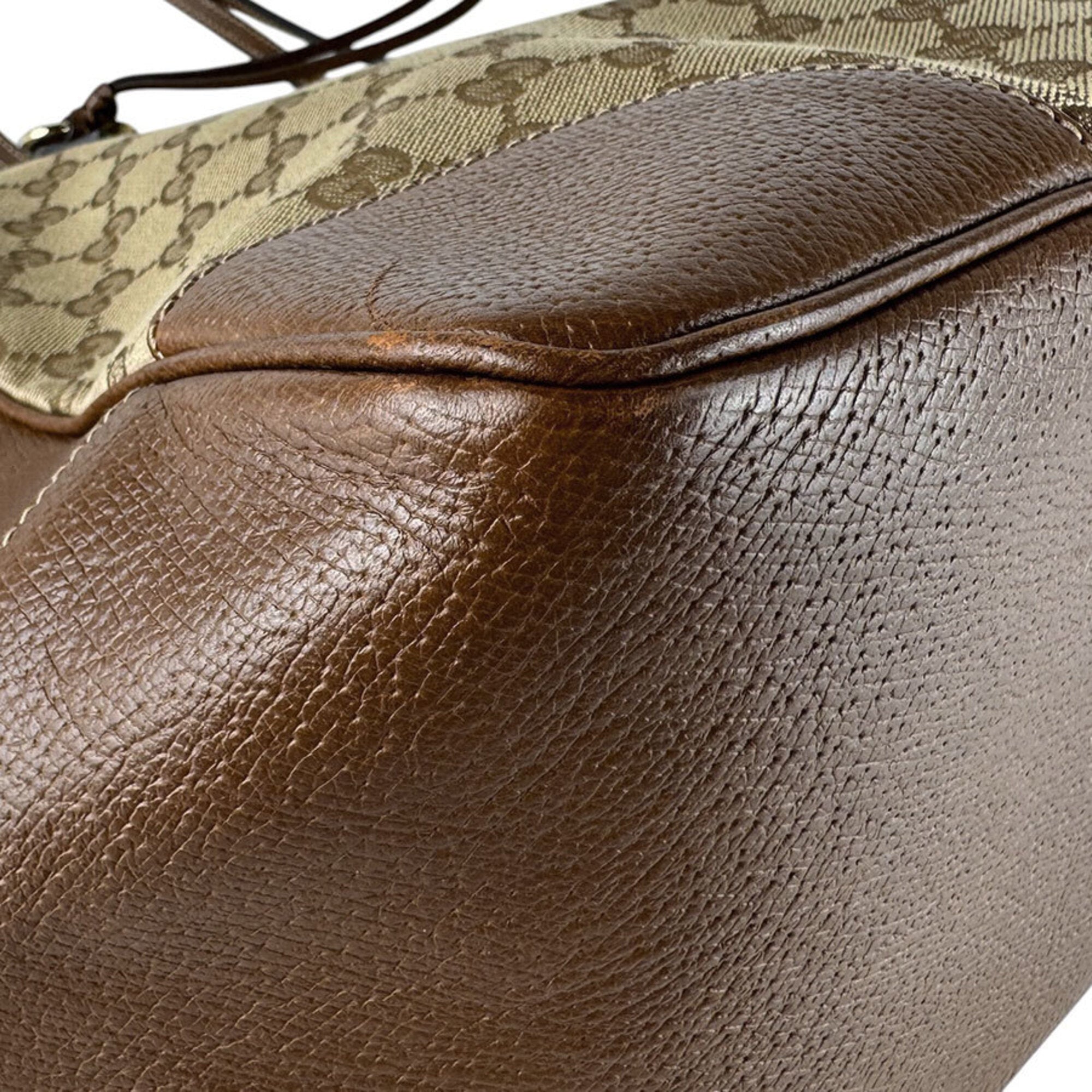 Gucci Brown Gg Canvas Leather Handbag (Pre-Owned)