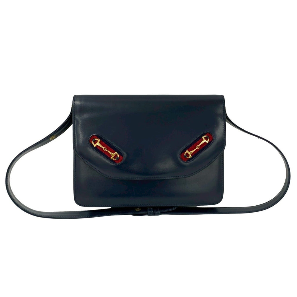 Gucci Navy Red Color Leather Shoulder Bag (Pre-Owned)