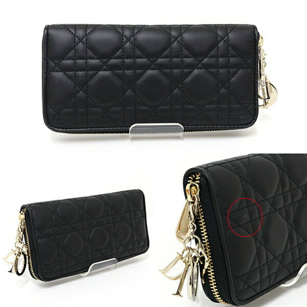 Christian Dior Black Leather Long Wallet (Bi-Fold) (Pre-Owned)