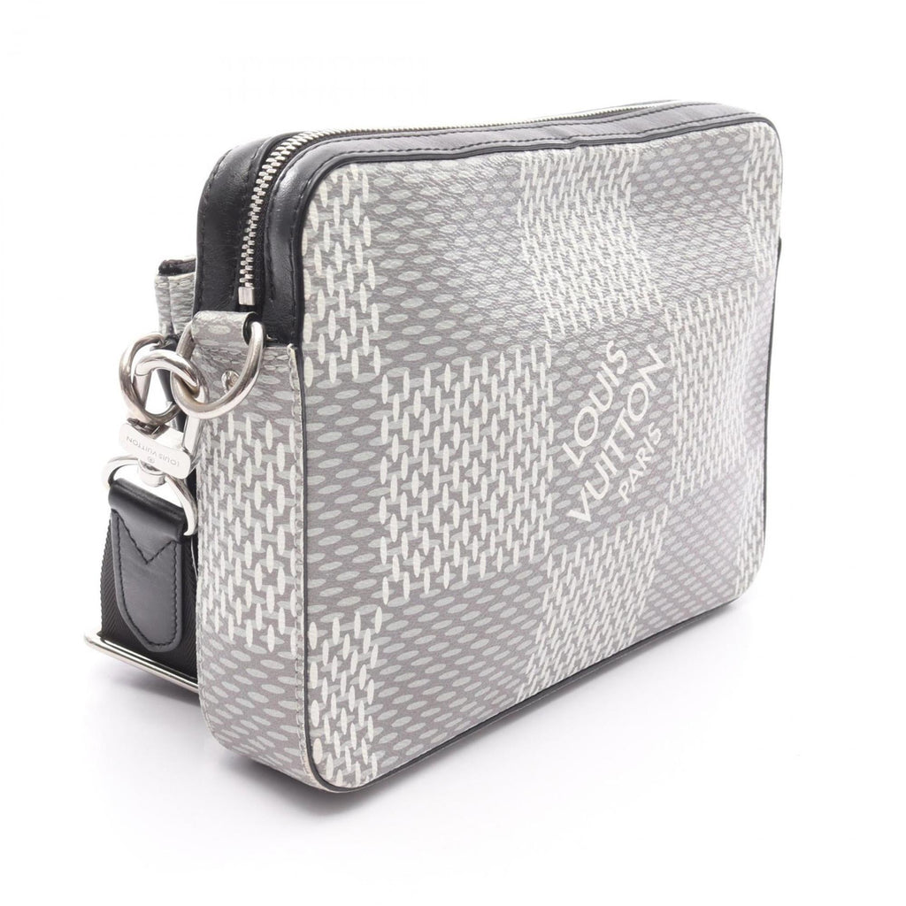 Louis Vuitton Gray White Coated Canvas Leather Shoulder Bag