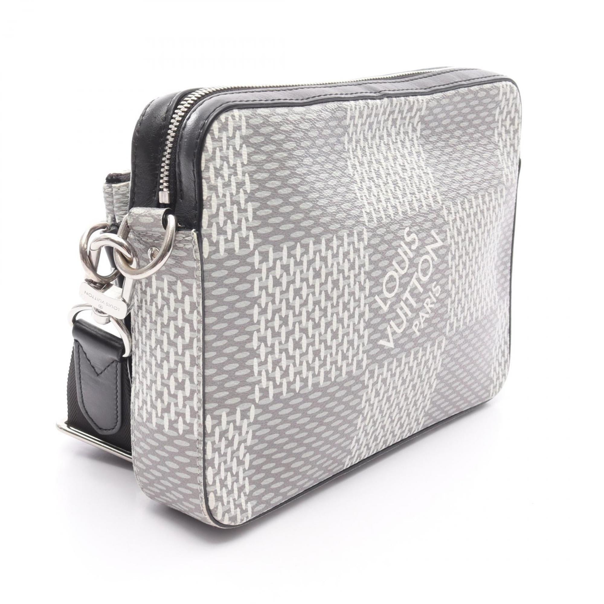 Louis Vuitton Gray White Coated Canvas Leather Shoulder Bag