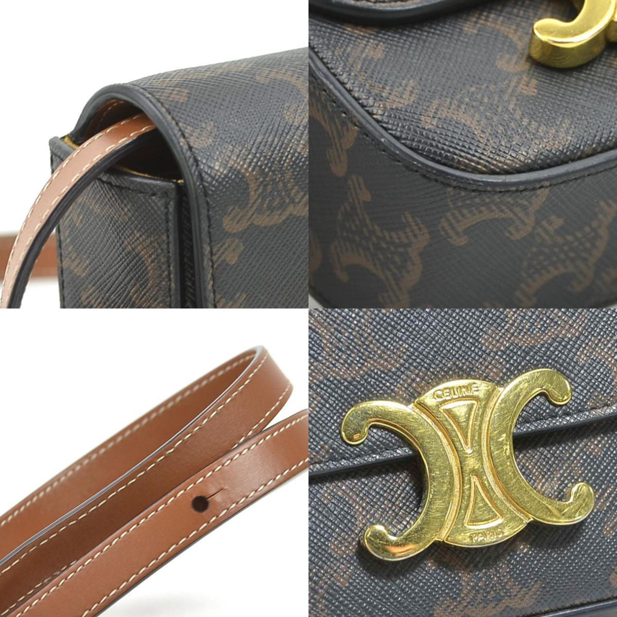 Celine Brown Coated Canvas Shoulder Bag