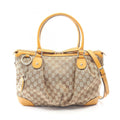 Gucci Beige Brown Gg Canvas Leather Handbag (Pre-Owned)