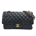 Chanel Gold Black Grained Calfskin Leather Chain/Shoulder Wallet