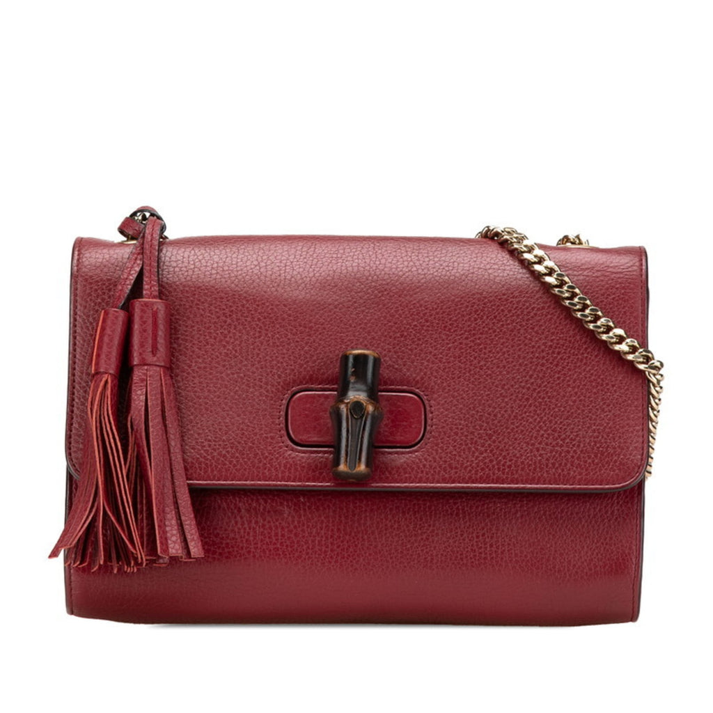 Gucci Red Color Wine Leather Shoulder Bag (Pre-Owned)