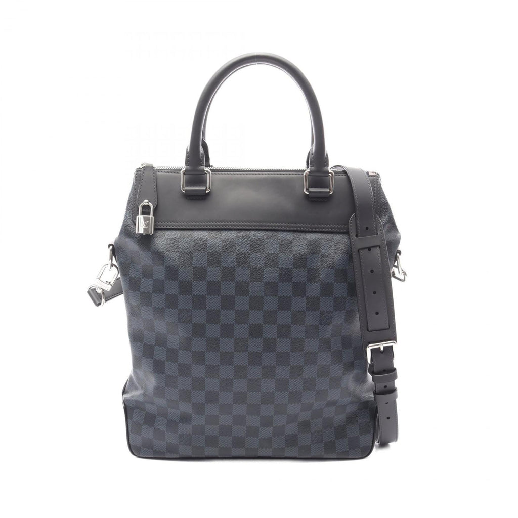Louis Vuitton Black Blue Coated Canvas Leather Tote Bag