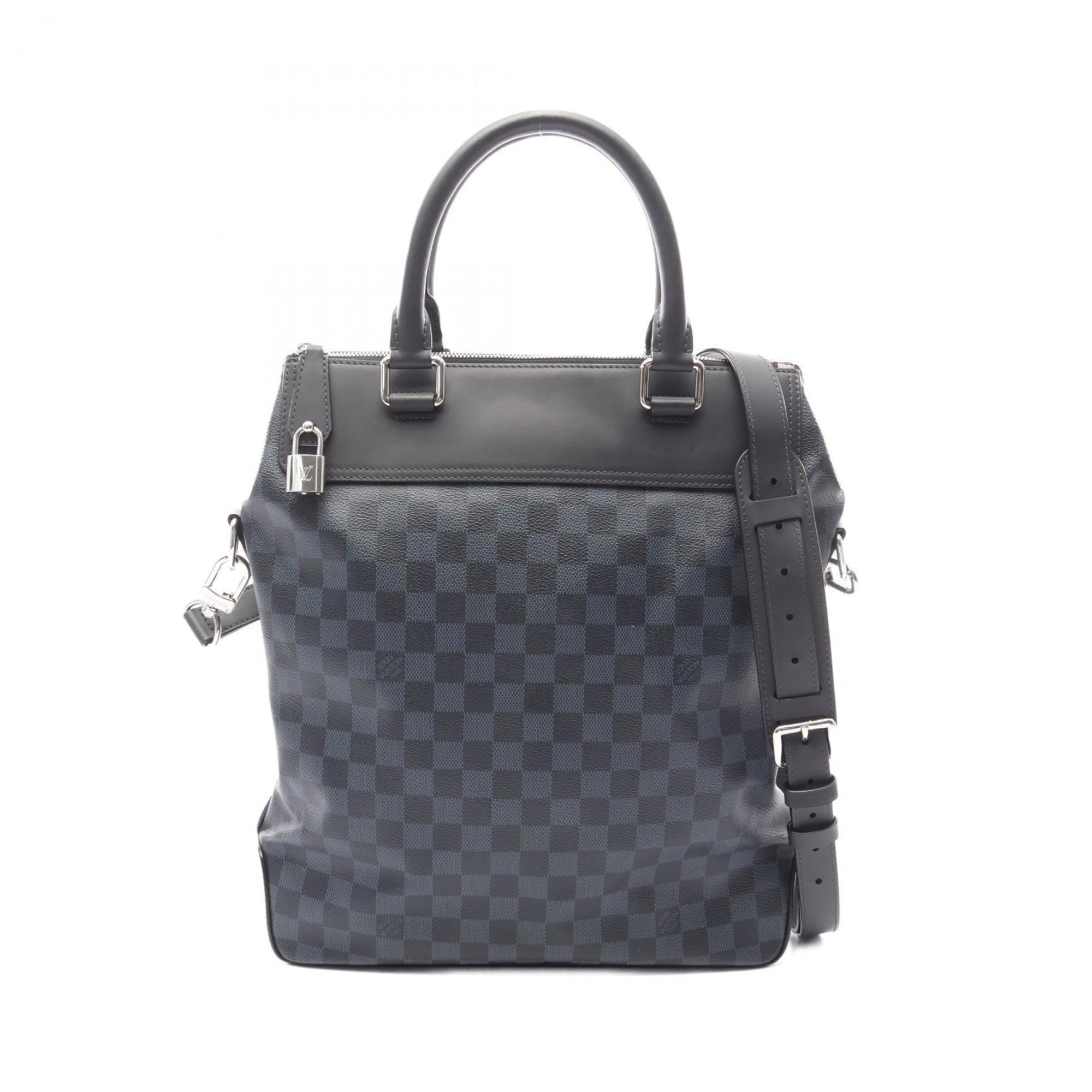 Louis Vuitton Black Blue Coated Canvas Leather Tote Bag
