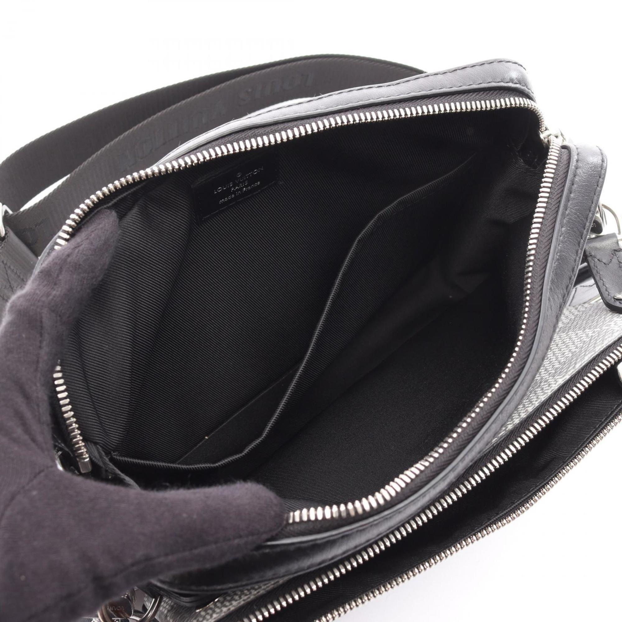 Louis Vuitton Gray White Coated Canvas Leather Shoulder Bag