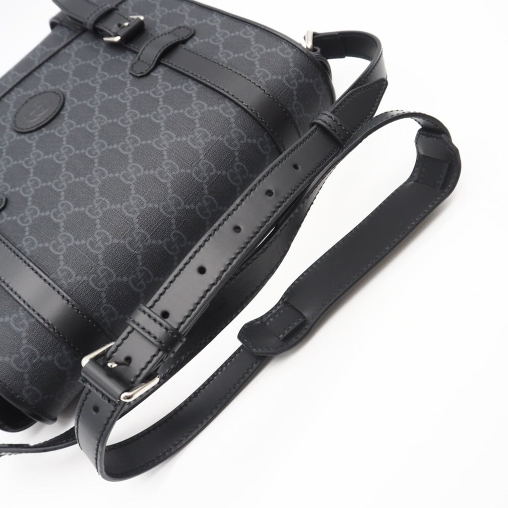 Gucci Black Gray Coated Canvas Messenger Bag Shoulder Bag (Pre-Owned)