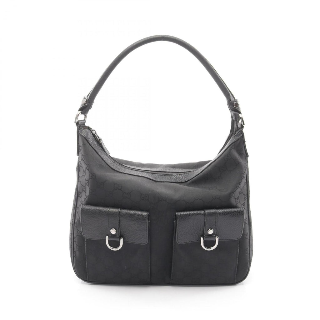 Gucci Black Nylon Leather Handbag Shoulder Bag (Pre-Owned)