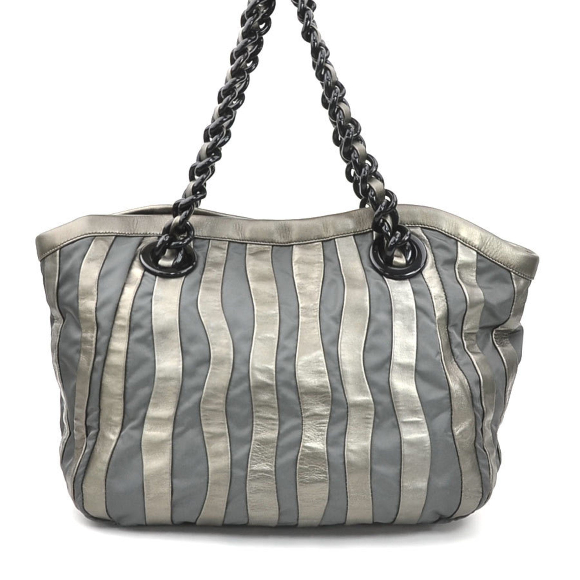 Prada Gray Nylon Leather Handbag