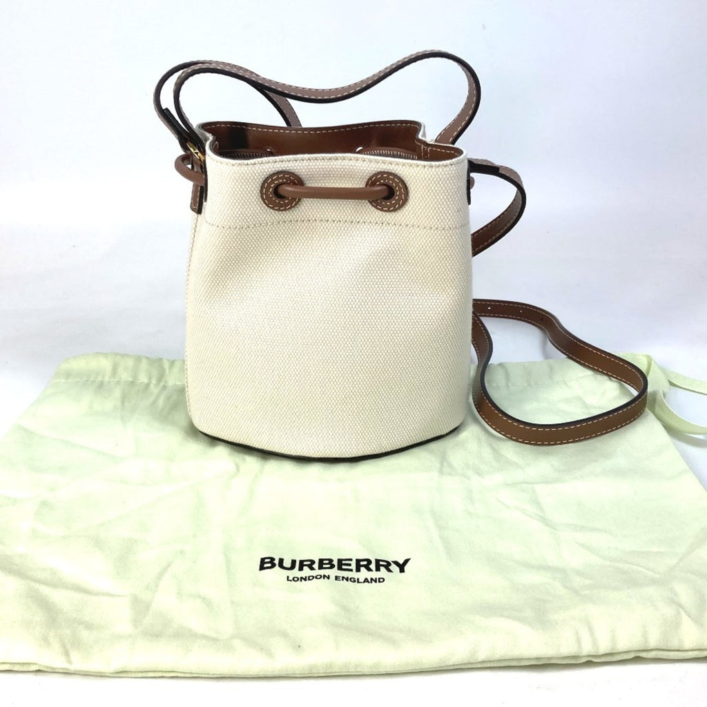 Burberry Brown Ivory Canvas Leather Shoulder Bag Tote Bag