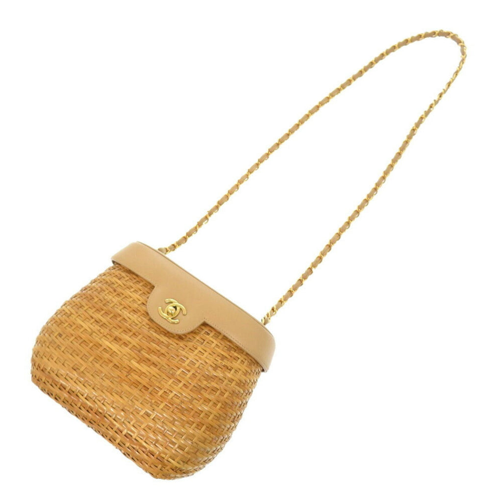 Chanel Beige Straw Leather Shoulder Bag