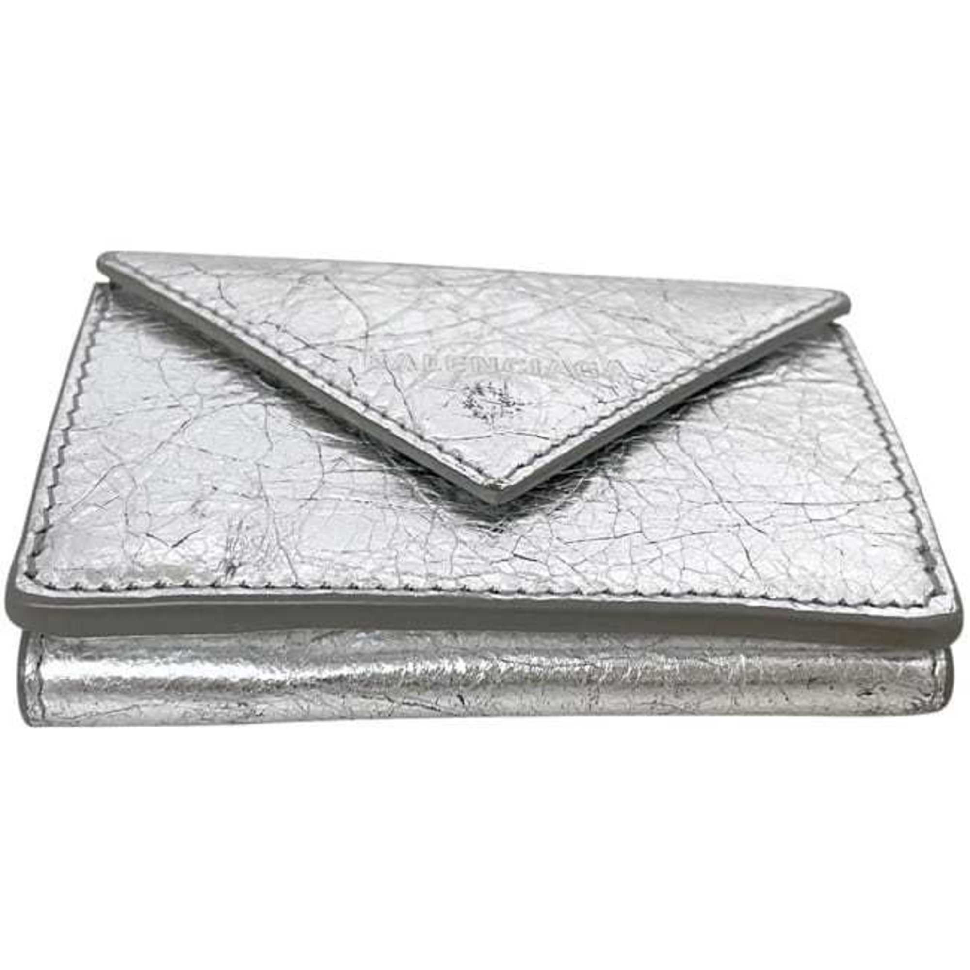 Balenciaga Silver Leather Wallet (Tri-Fold)