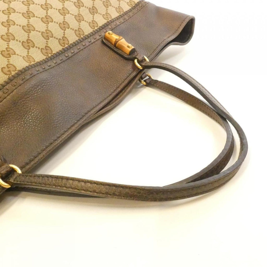 Gucci Gg Canvas Brown Gg Canvas Leather Handbag (Pre-Owned)