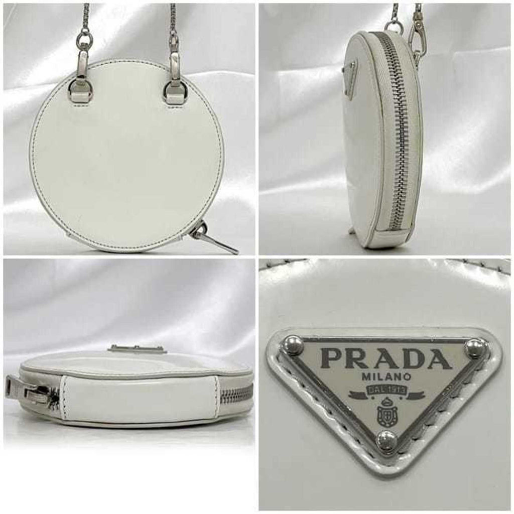 Prada White Leather Pochette Shoulder Bag