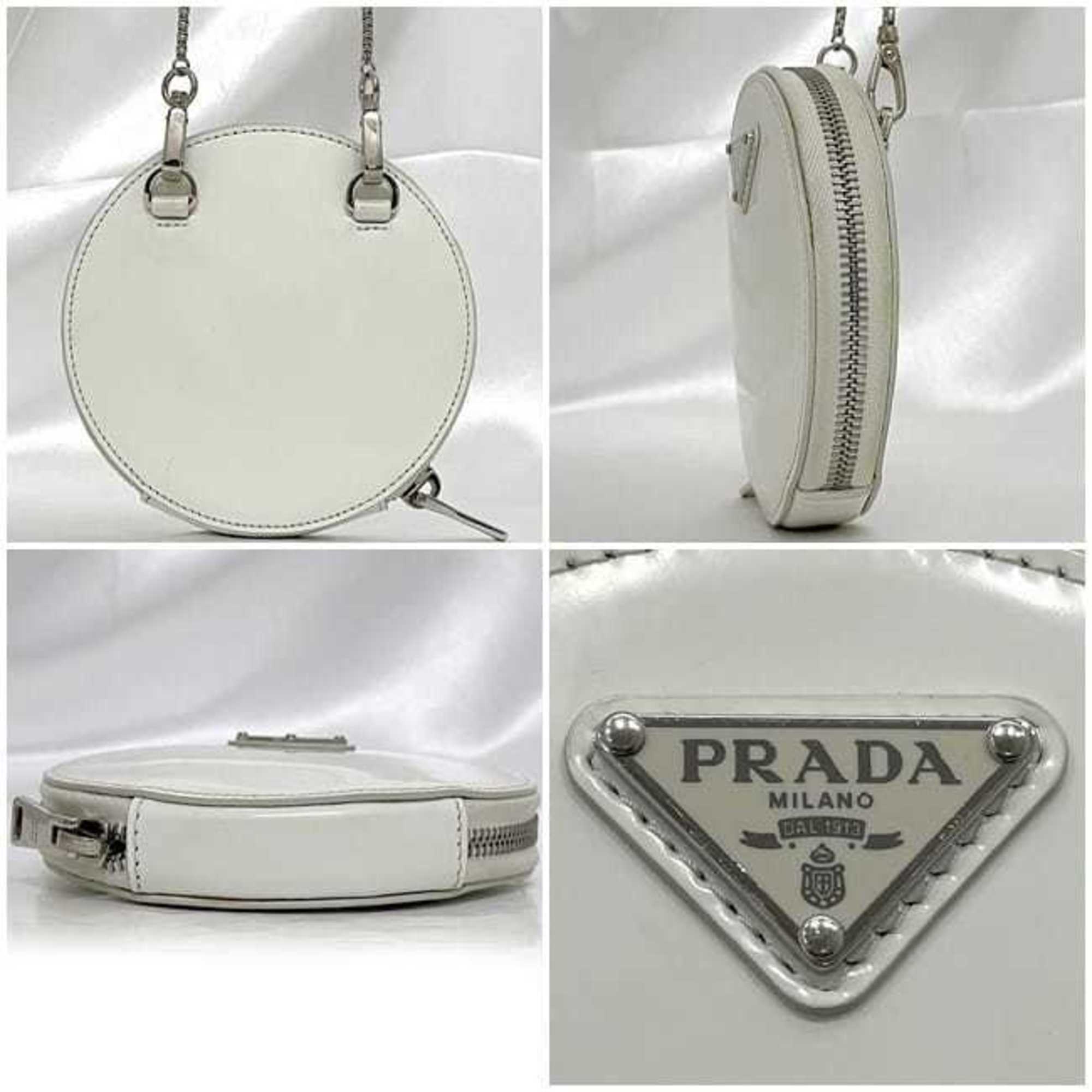 Prada White Leather Pochette Shoulder Bag