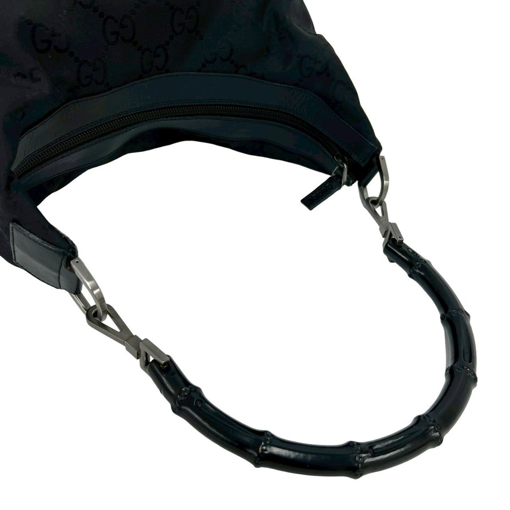 Gucci Black Bamboo Leather Nylon Handbag Shoulder Bag (Pre-Owned)