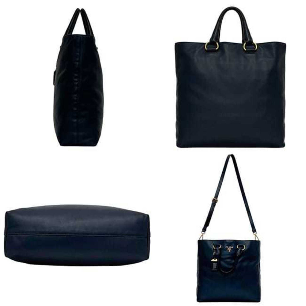 Prada Navy Leather Shoulder Bag Tote Bag