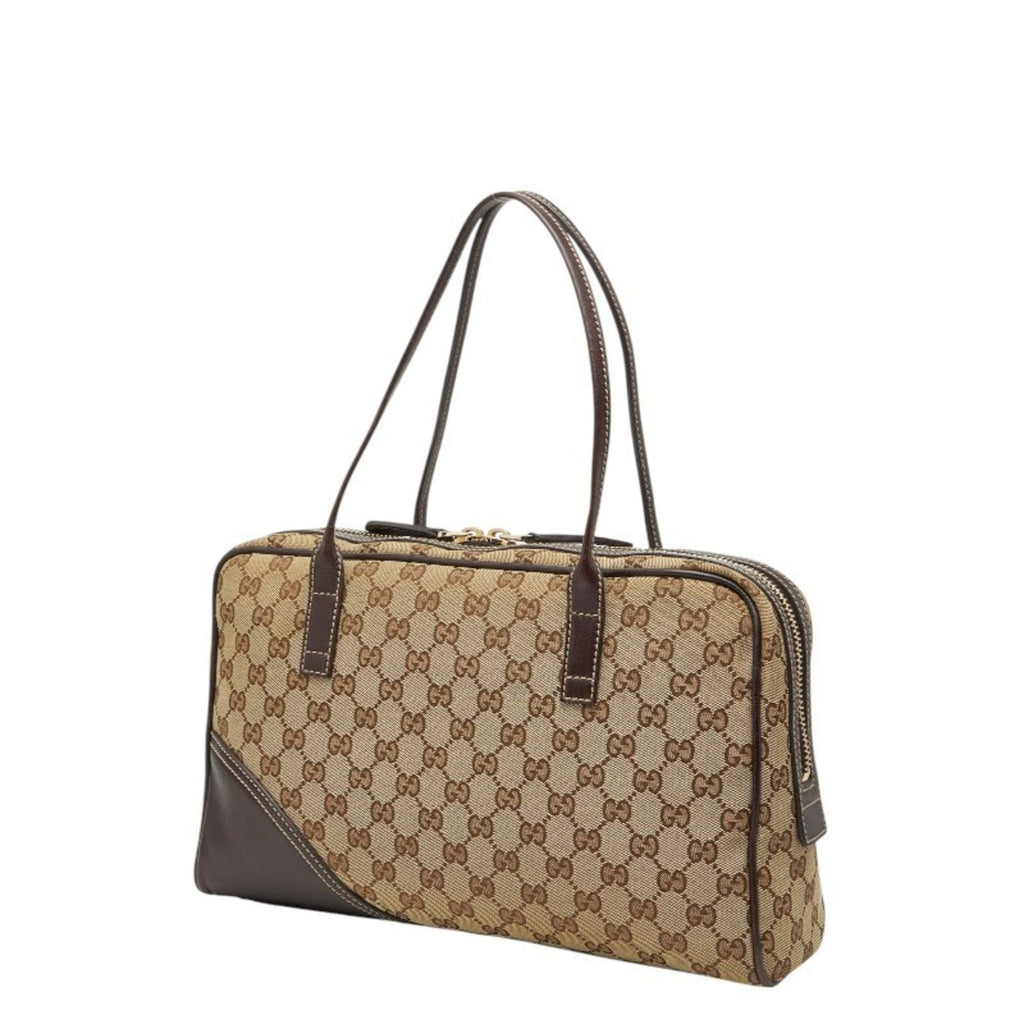 Gucci Beige Brown Gg Canvas Leather Handbag (Pre-Owned)