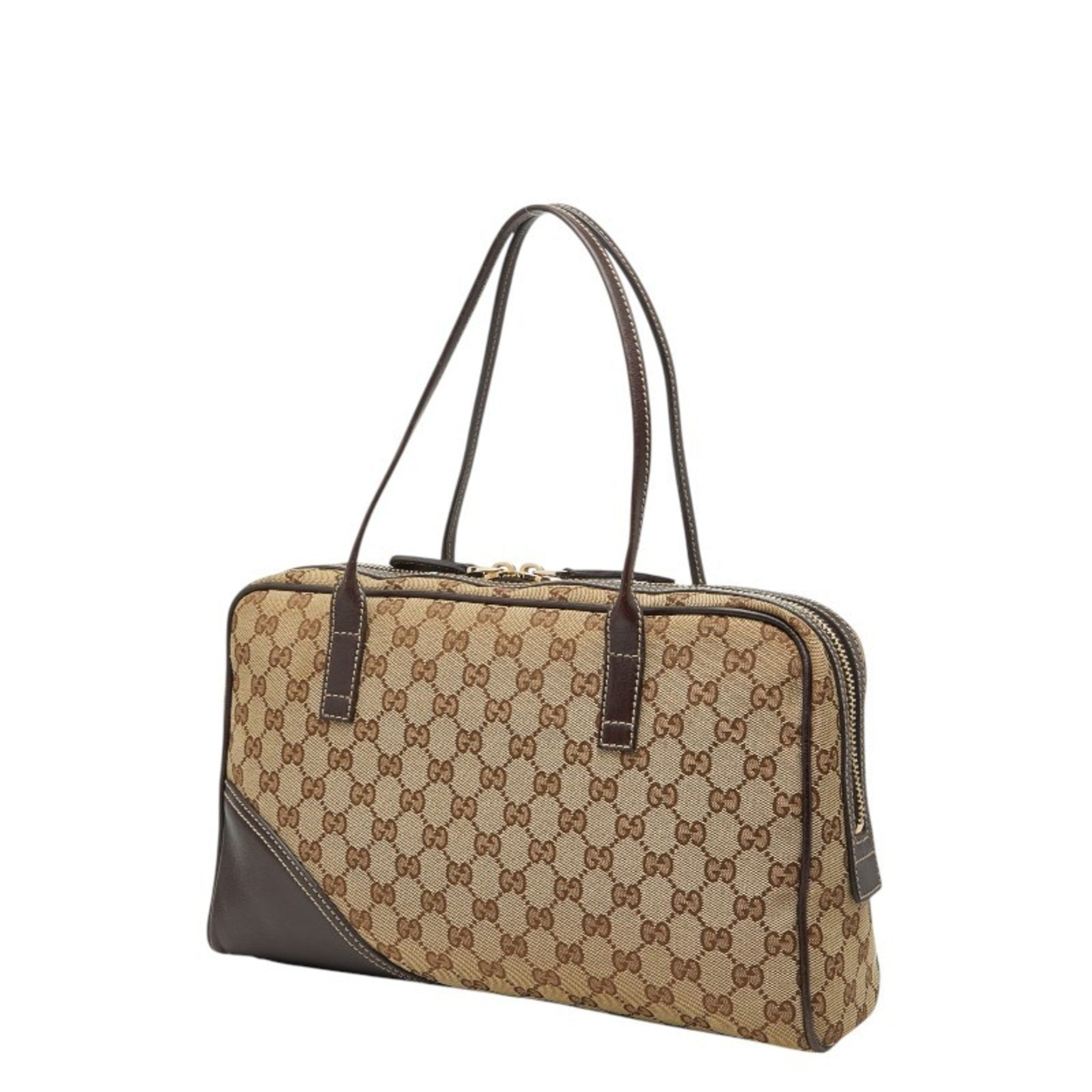 Gucci Beige Brown Gg Canvas Leather Handbag (Pre-Owned)