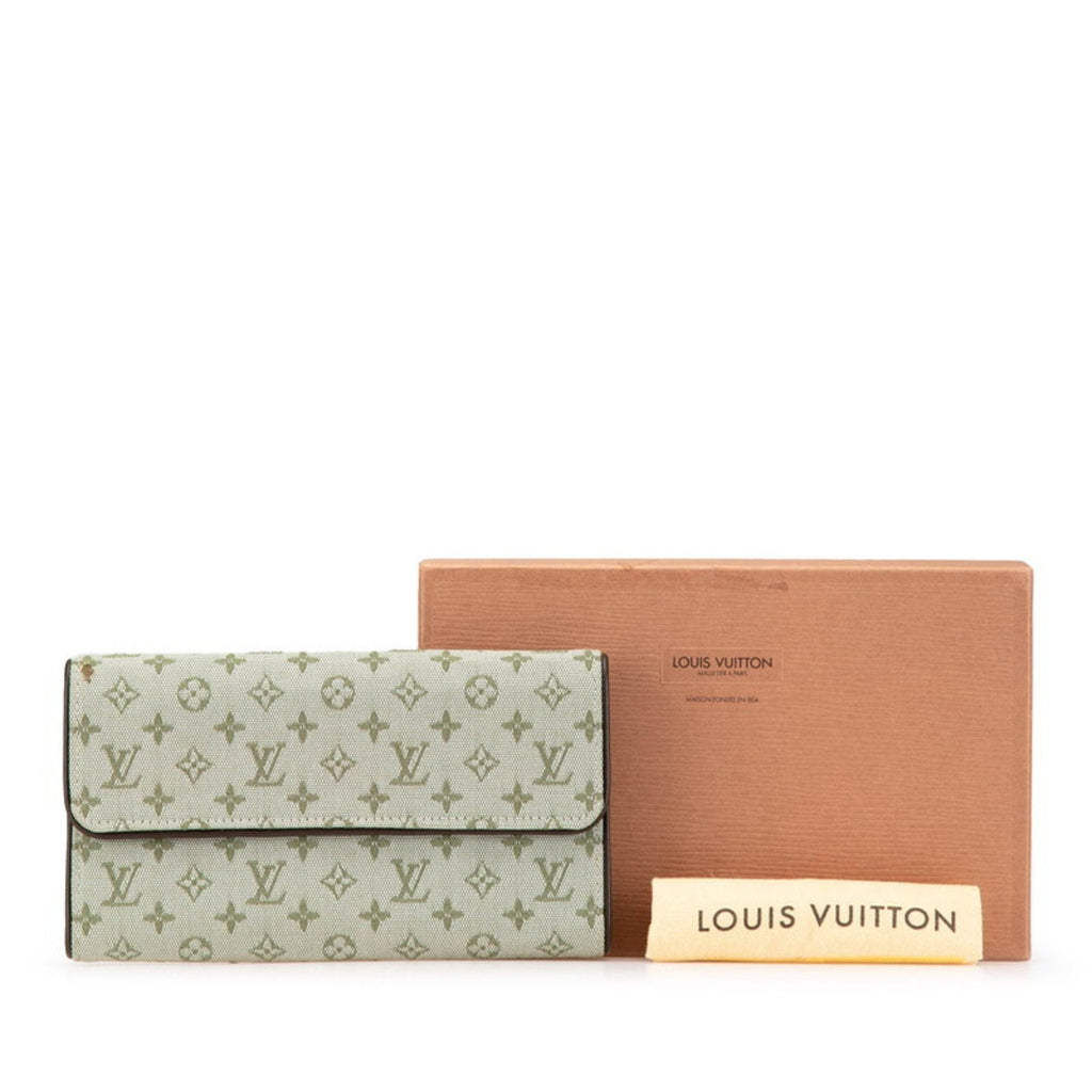 Louis Vuitton Brown Green Canvas Leather Long Wallet