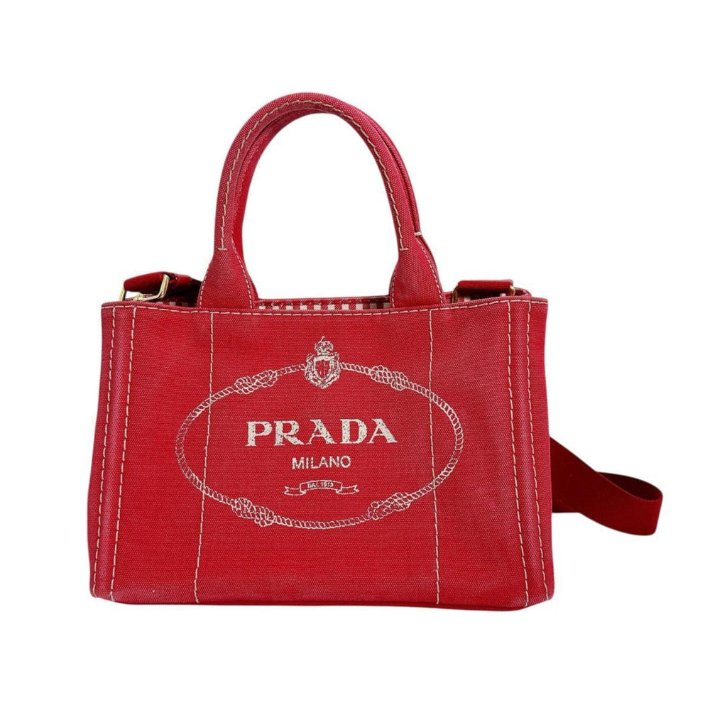 Prada Red Color Canvas Tote Bag