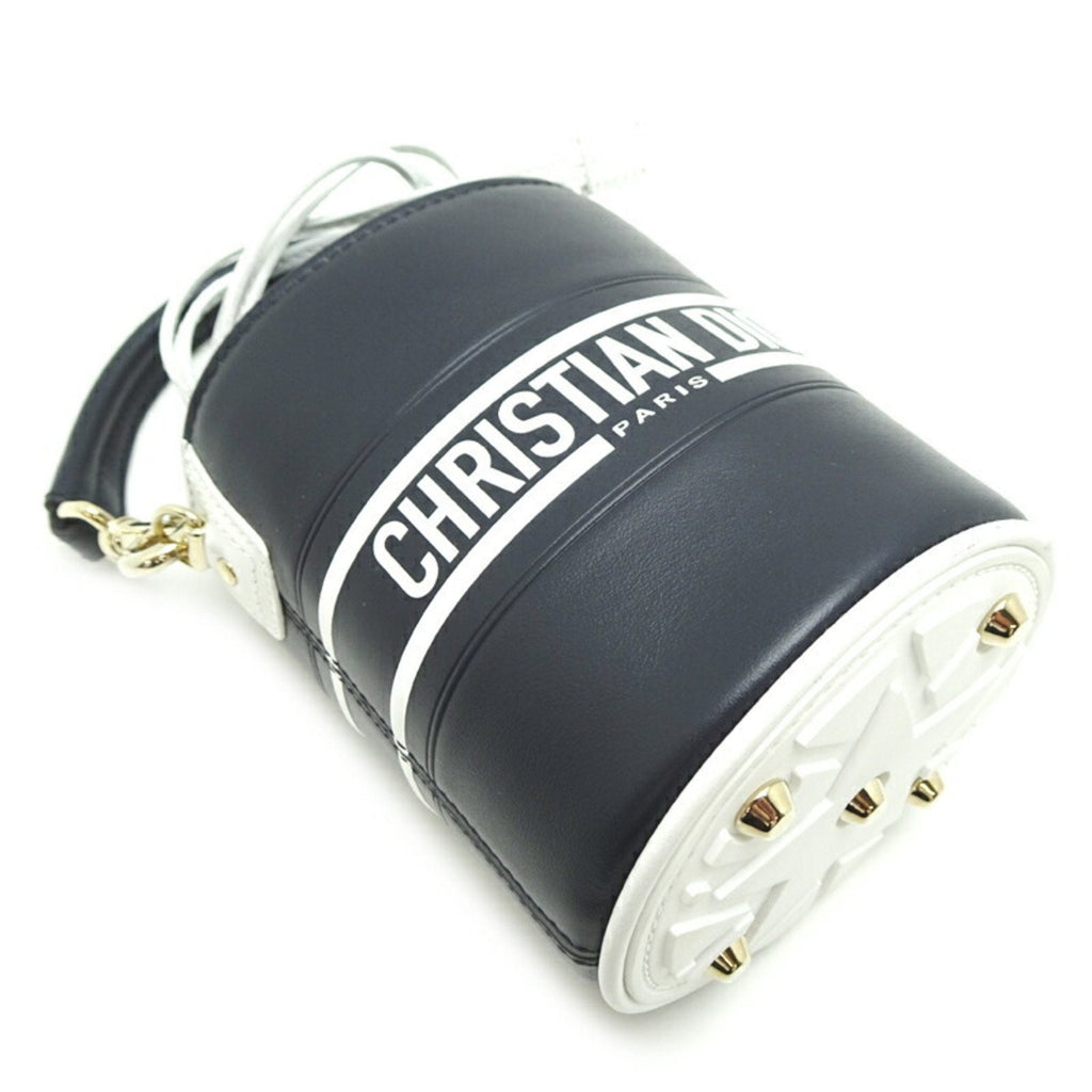 Christian Dior Navy White Leather Shoulder Bag (Pre-Owned)
