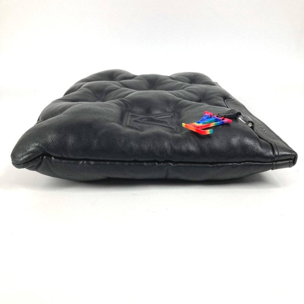 Louis Vuitton Black Noir Leather Clutch Bag Pochette Pouch