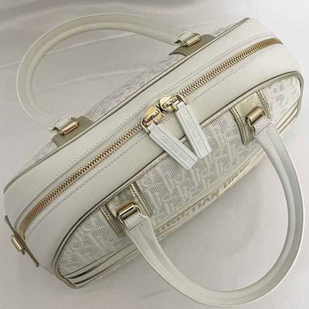Christian Dior Trotter White Leather Rubber Boston Bag Handbag (Pre-Owned)