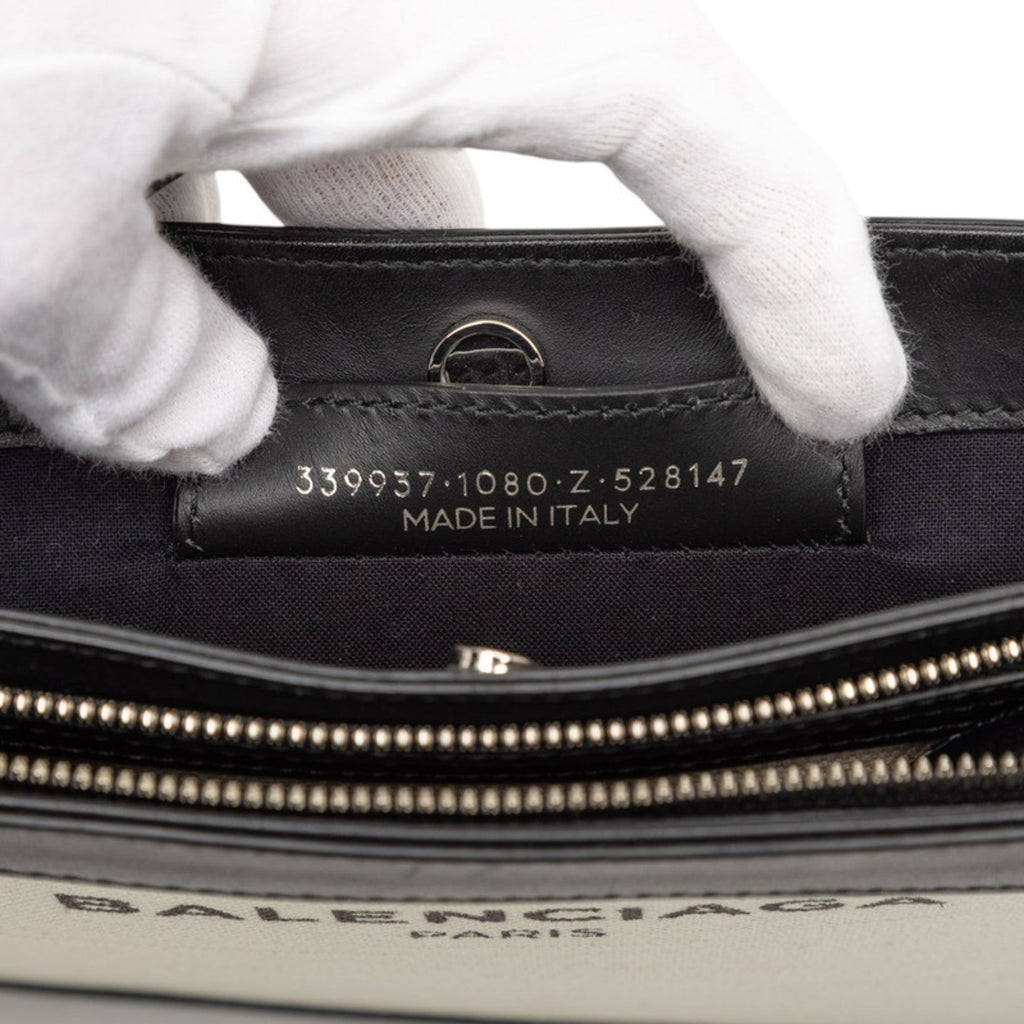 Balenciaga Black Ivory Canvas Leather Shoulder