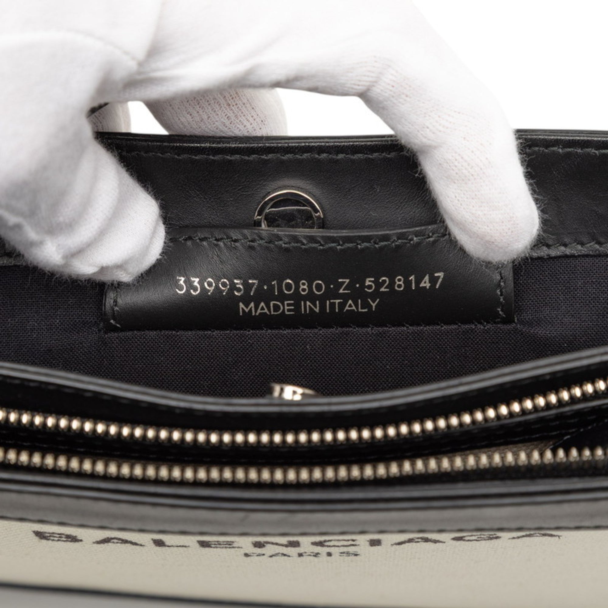 Balenciaga Black Ivory Canvas Leather Shoulder