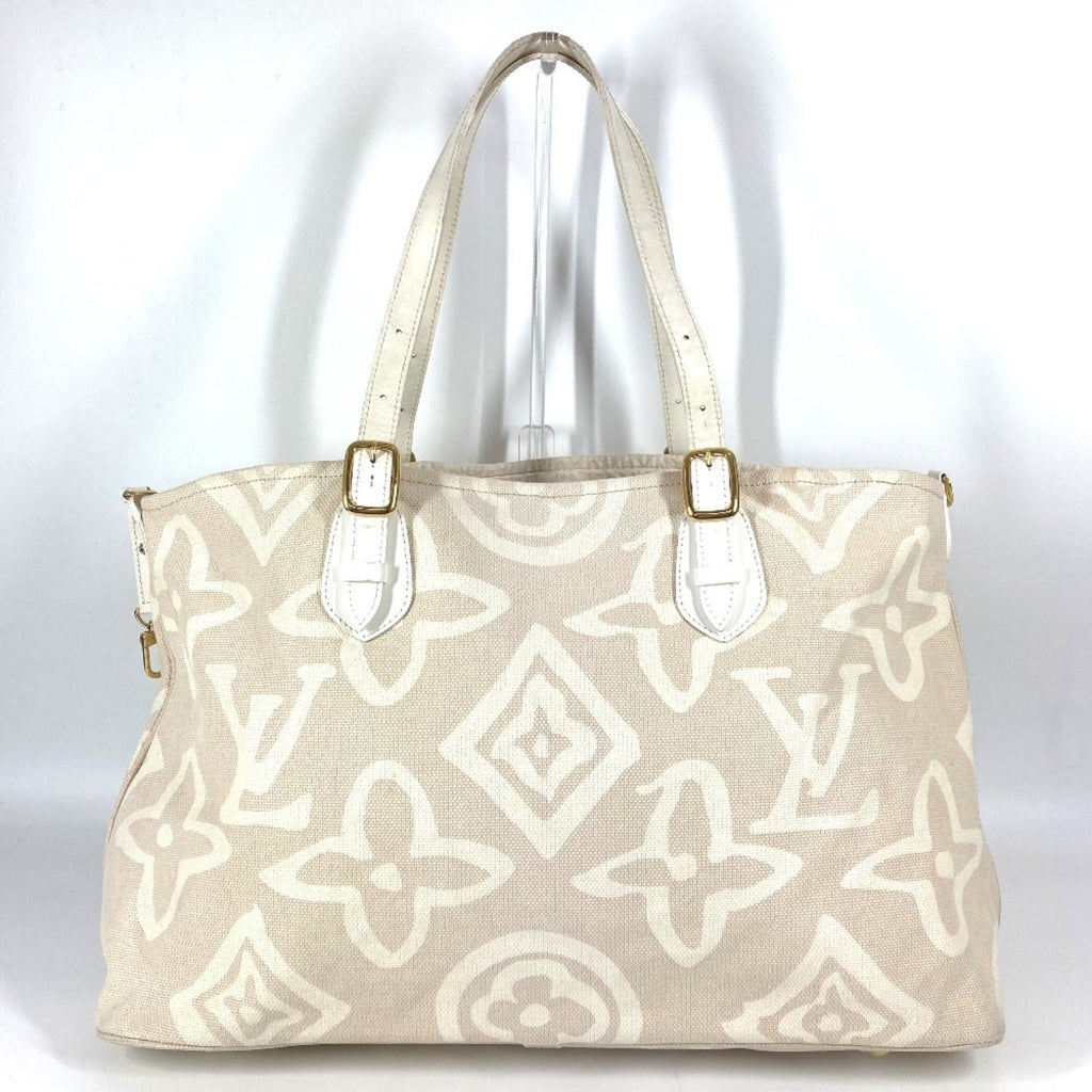 Louis Vuitton Beige Leather Canvas Shoulder Bag Tote Bag