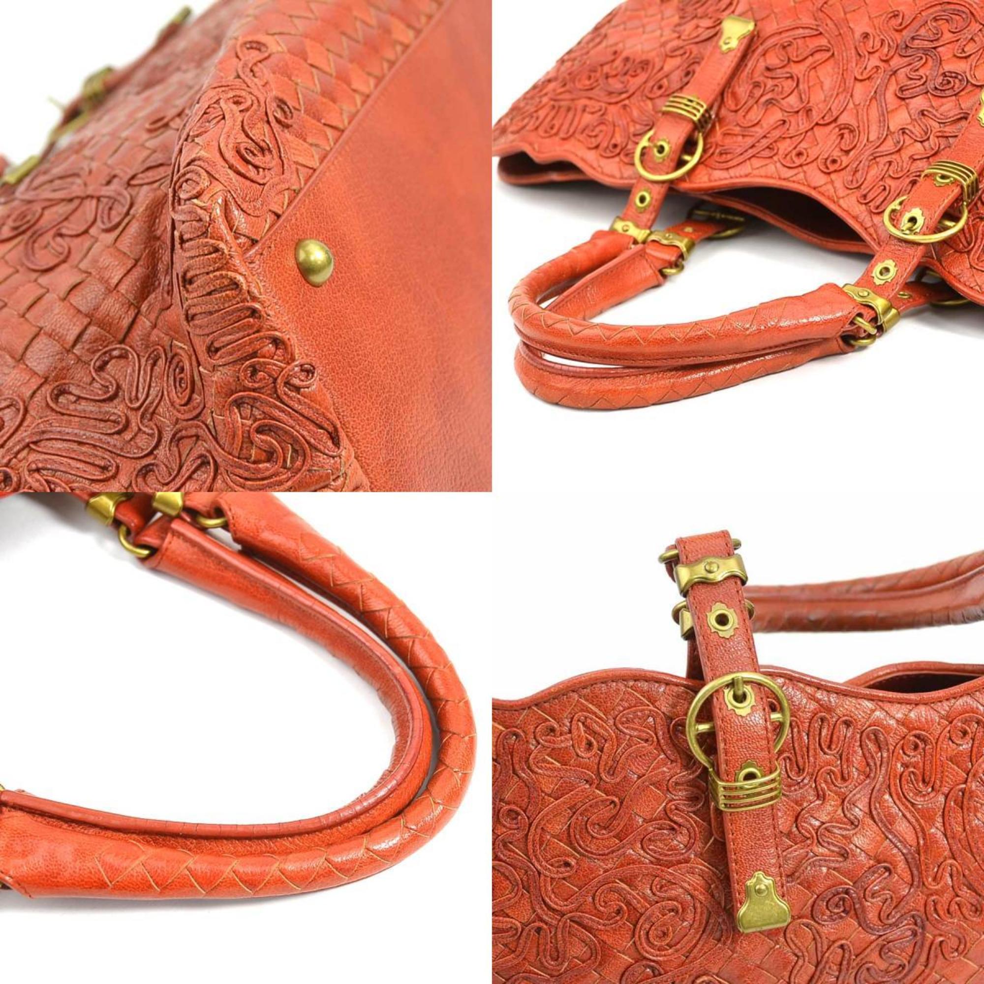 Bottega Veneta Brown Orange Intrecciato Handbag