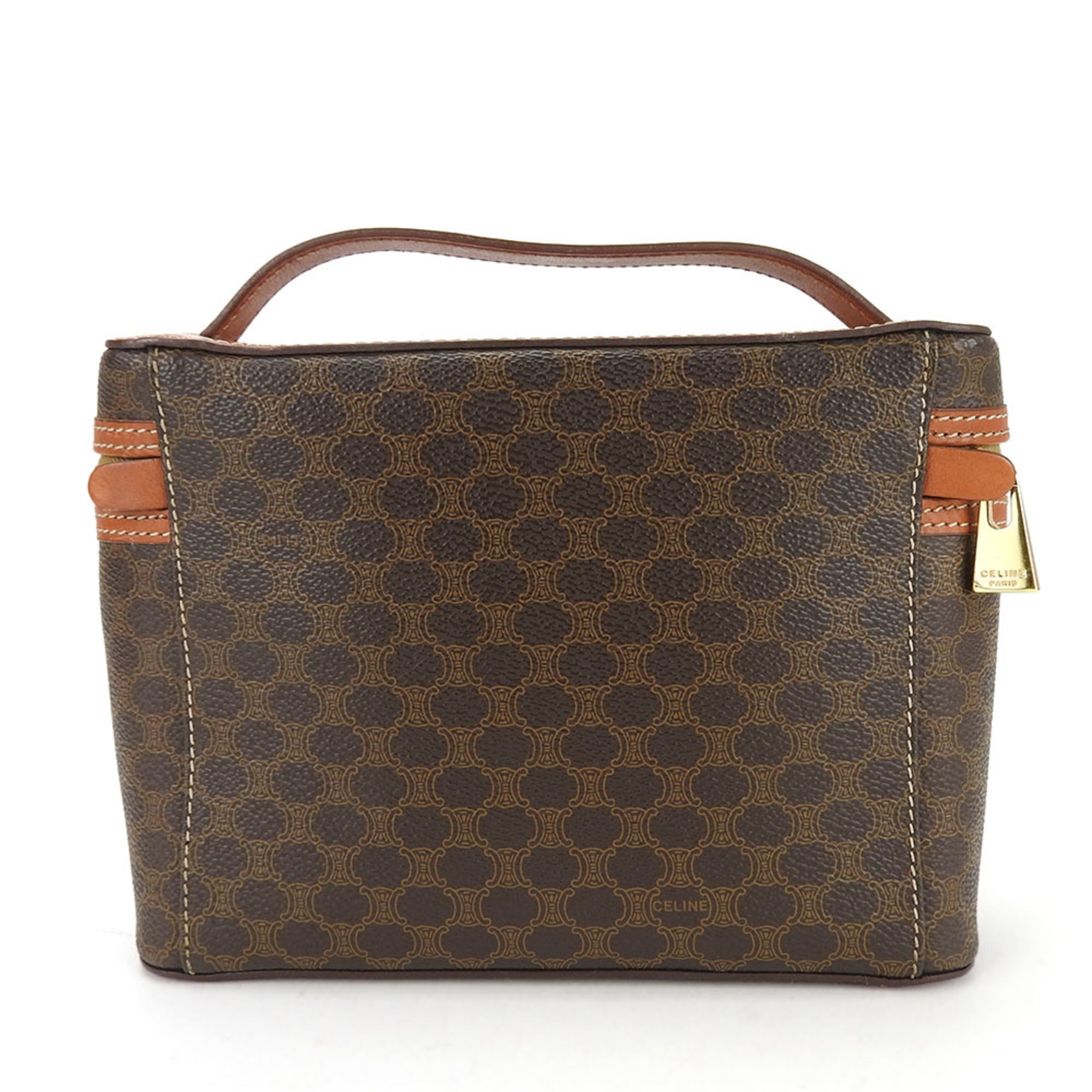 Celine Macadam Brown Pvc Leather Handbag Vanity Bag