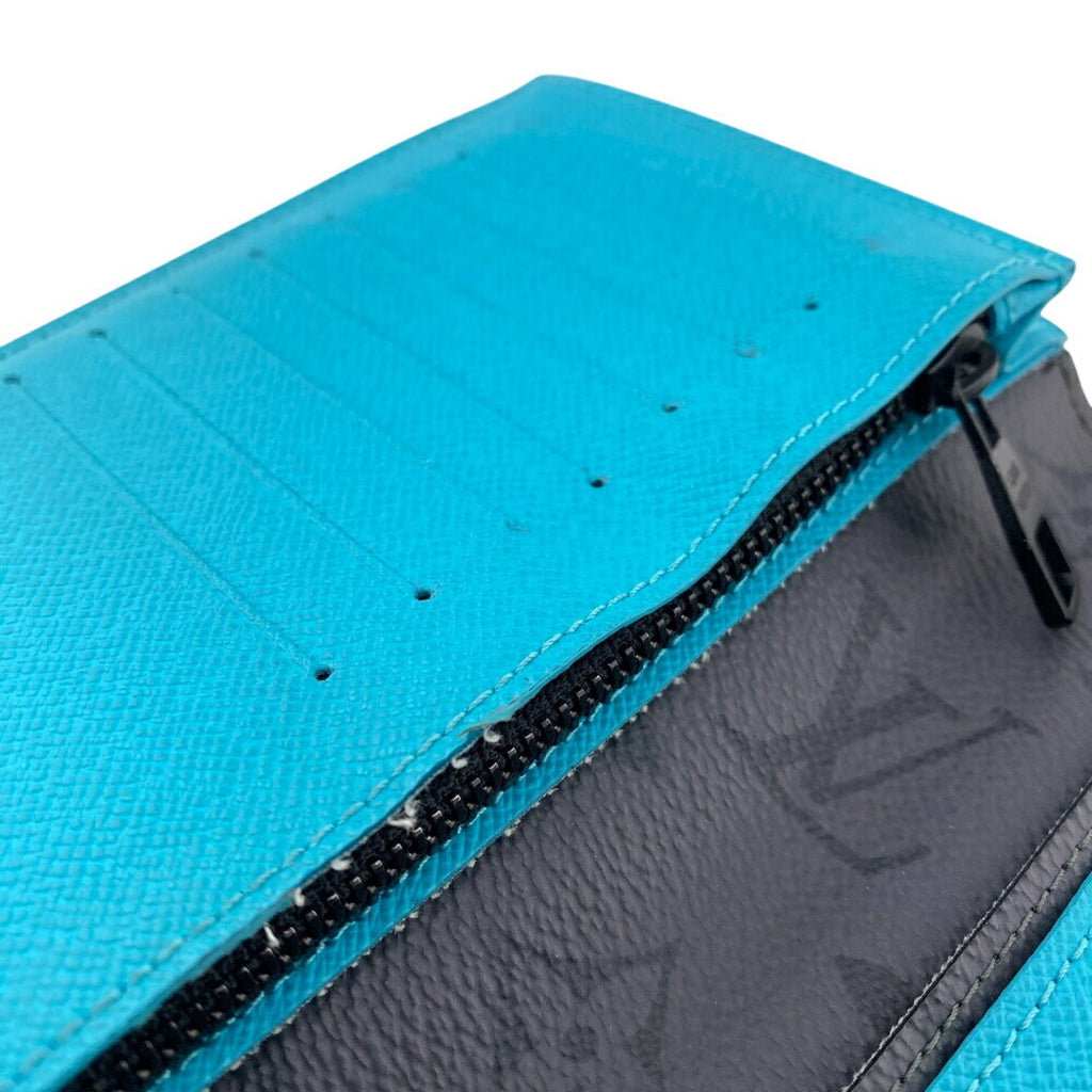 Louis Vuitton Monogram Eclipse Black Turquoise Leather Long Wallet
