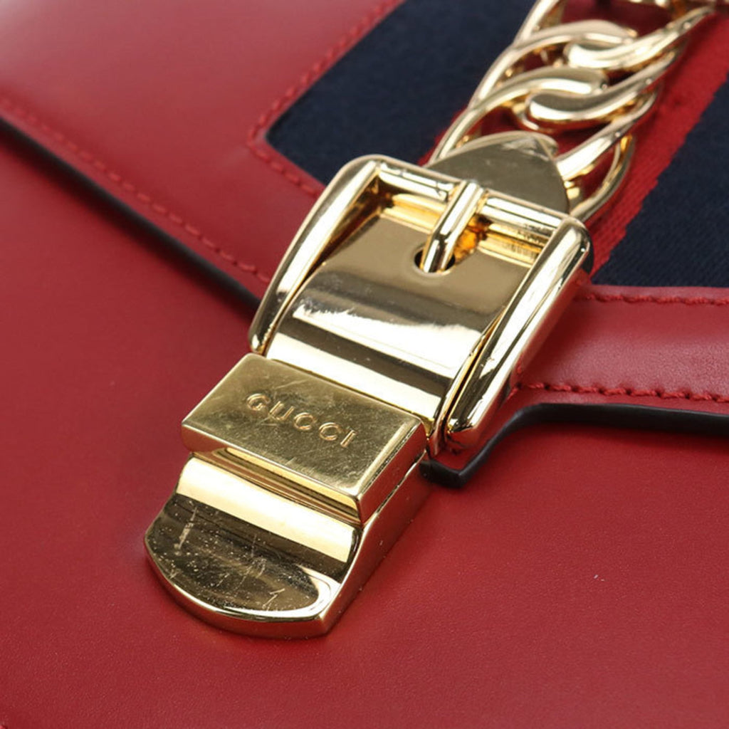 Gucci Red Color Leather Shoulder Bag (Pre-Owned)