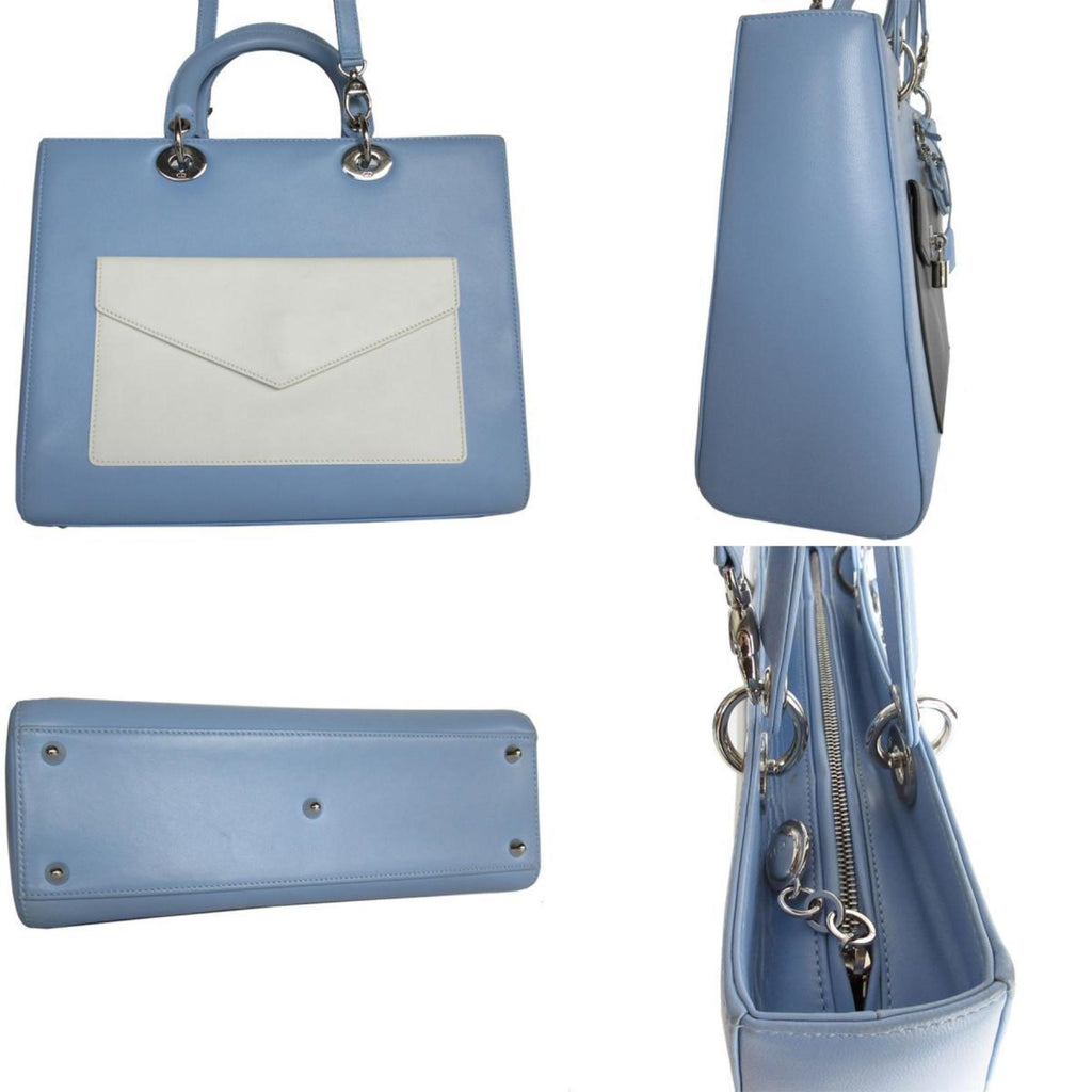 Christian Dior Black Light Blue White Leather Handbag Shoulder Bag (Pre-Owned)