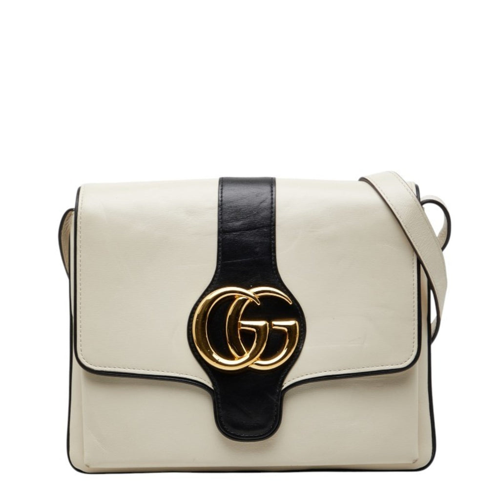 Gucci Black White Leather Shoulder Bag (Pre-Owned)