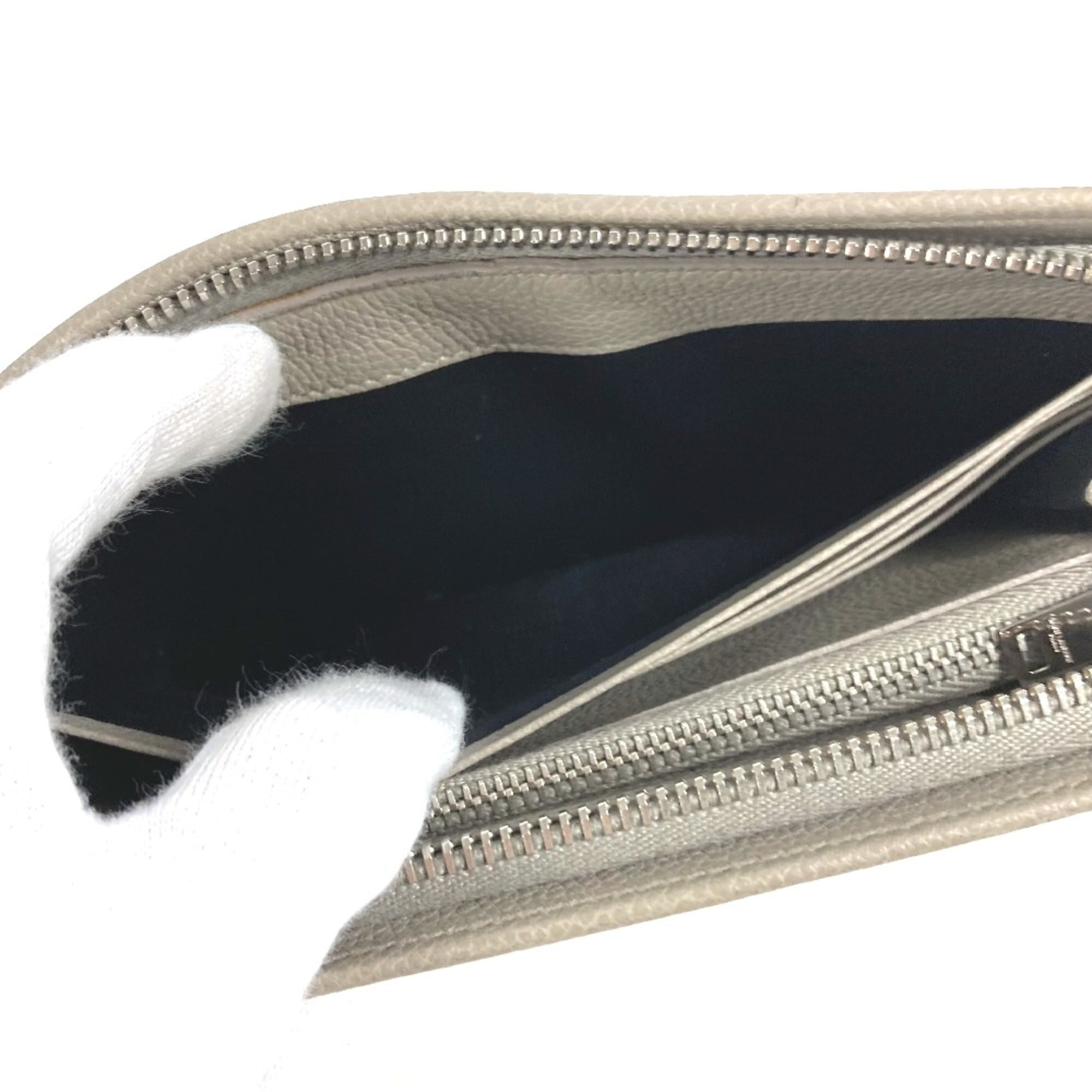 Saint Laurent Gray Leather Long Wallet (Bi-Fold) (Pre-Owned)