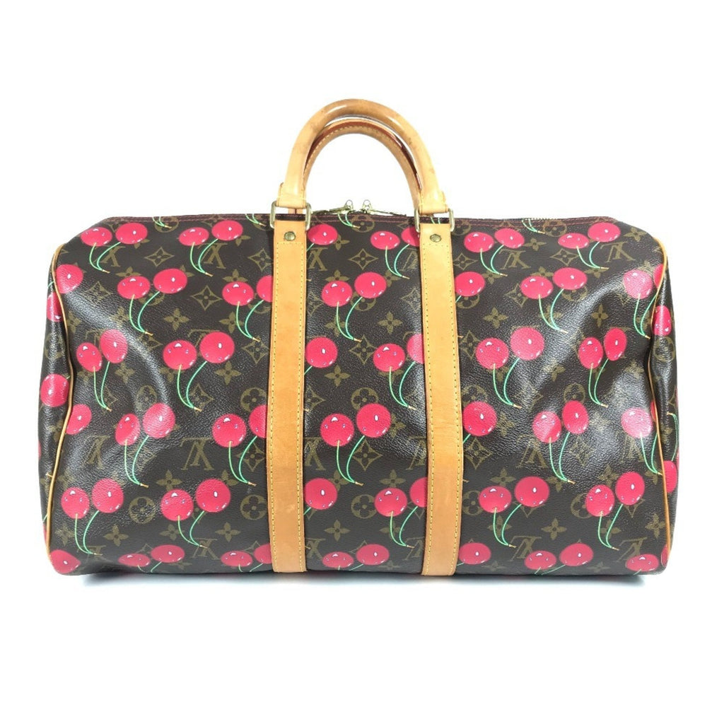 Louis Vuitton Brown Red Color Monogram Cherry Blossom Canvas Boston Bag
