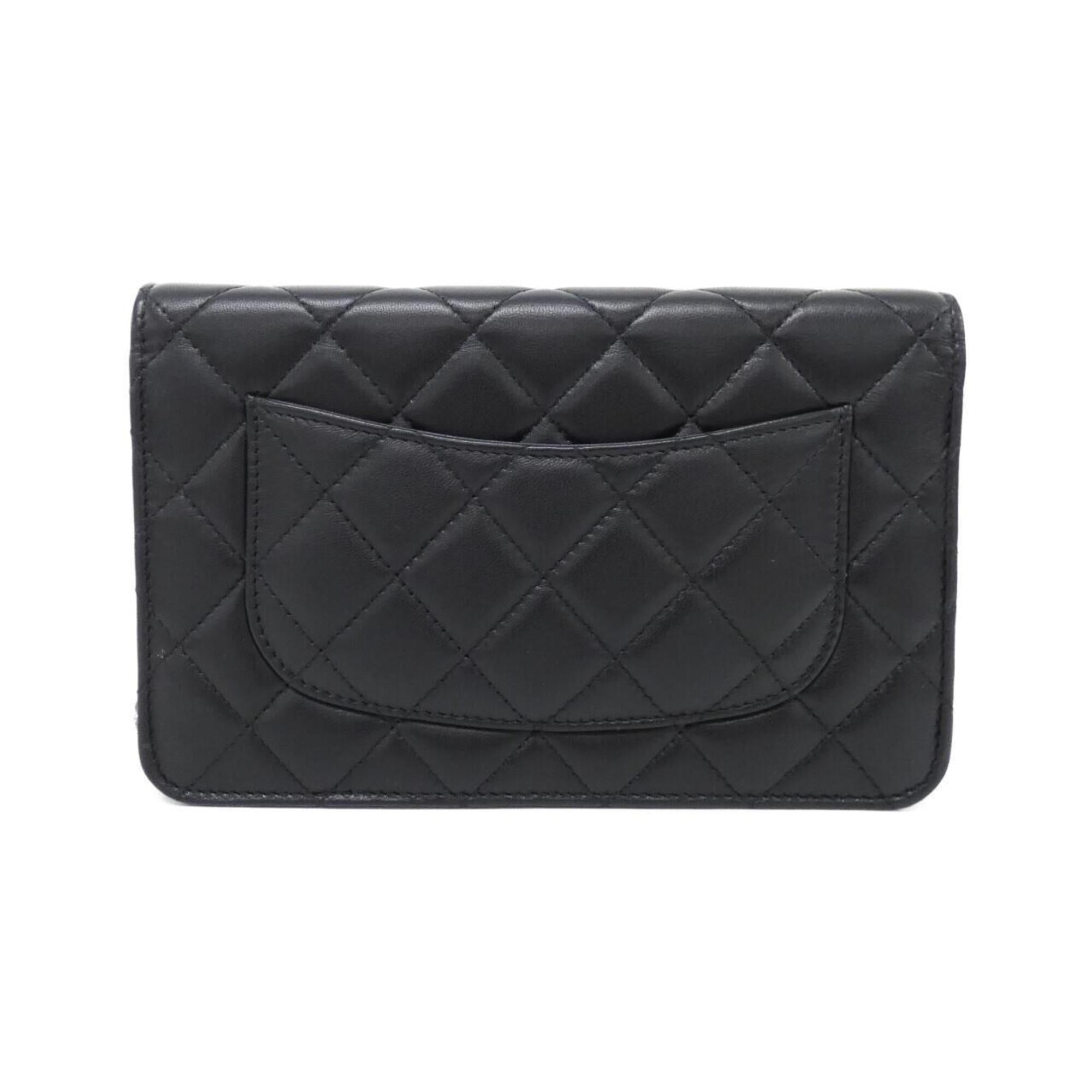 Chanel Black Bordeaux Leather Chain/Shoulder Wallet