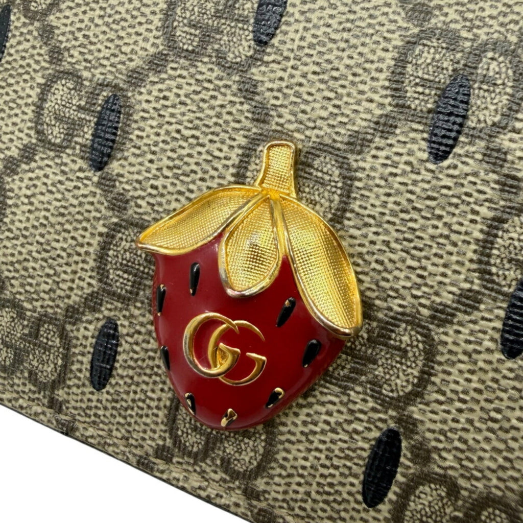 Gucci Beige Black Red Color Gg Supreme Middle Wallet (Bi-Fold) (Pre-Owned)