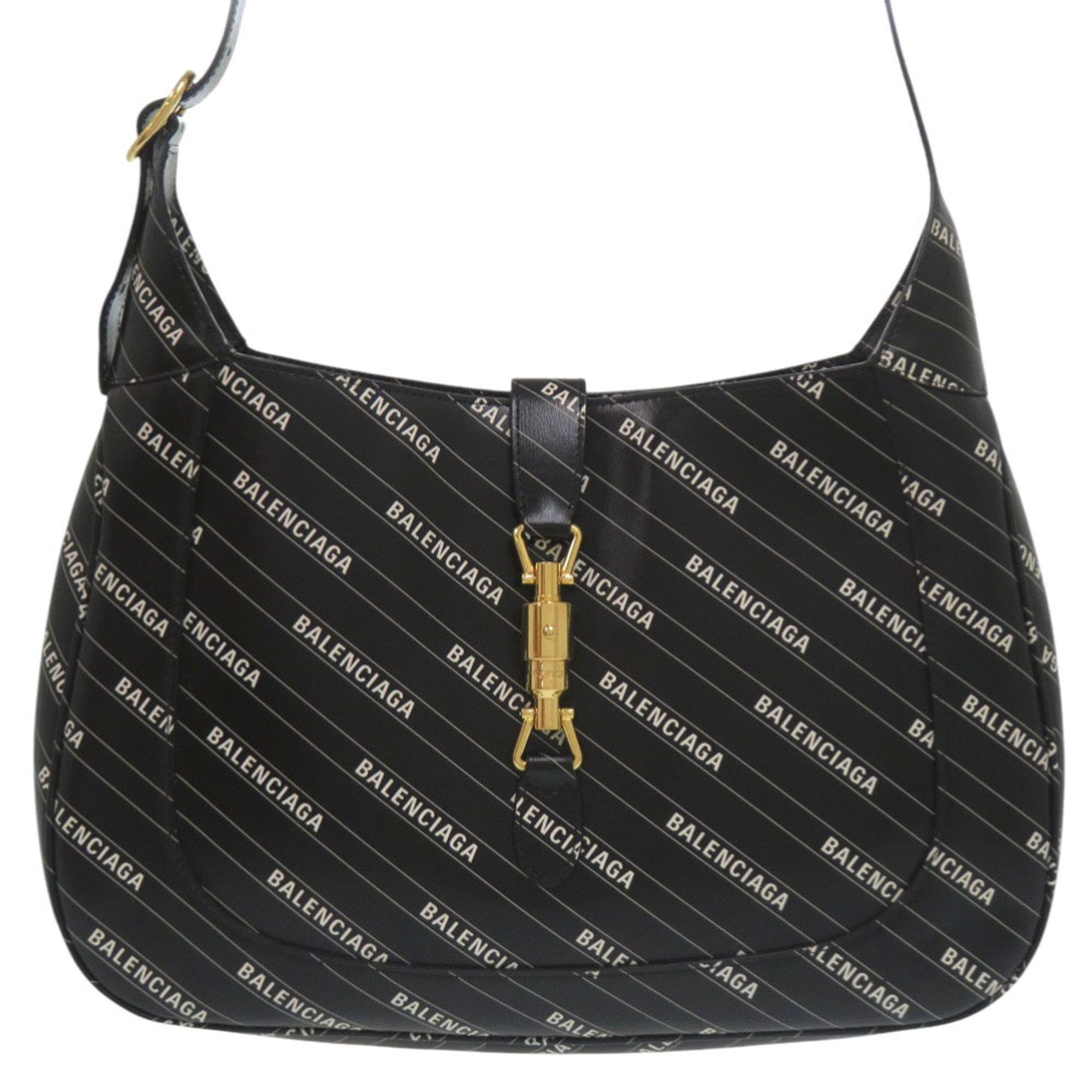 Gucci Black White Leather Shoulder Bag (Pre-Owned)