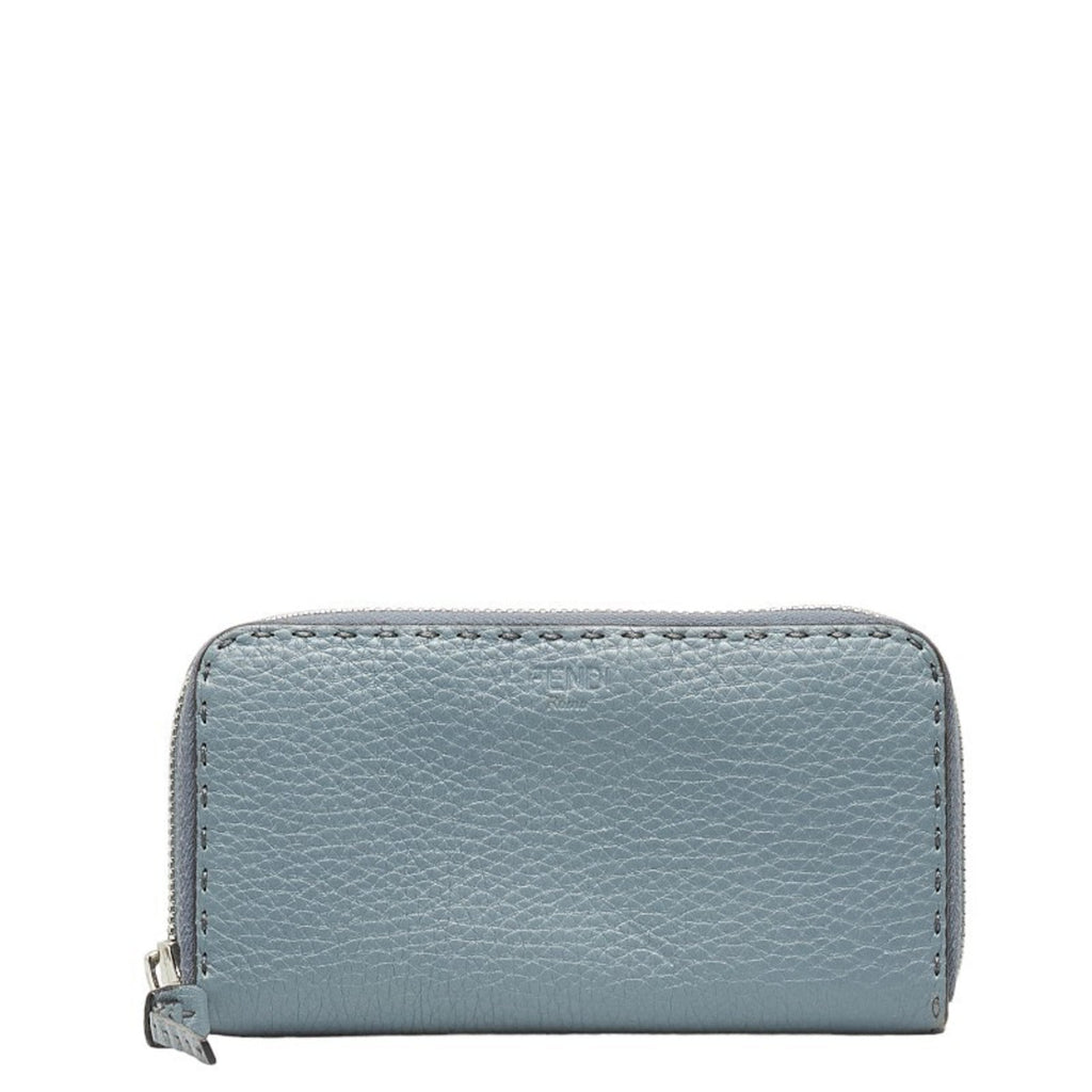 Fendi Blue Gray Leather Long Wallet (Bi-Fold)