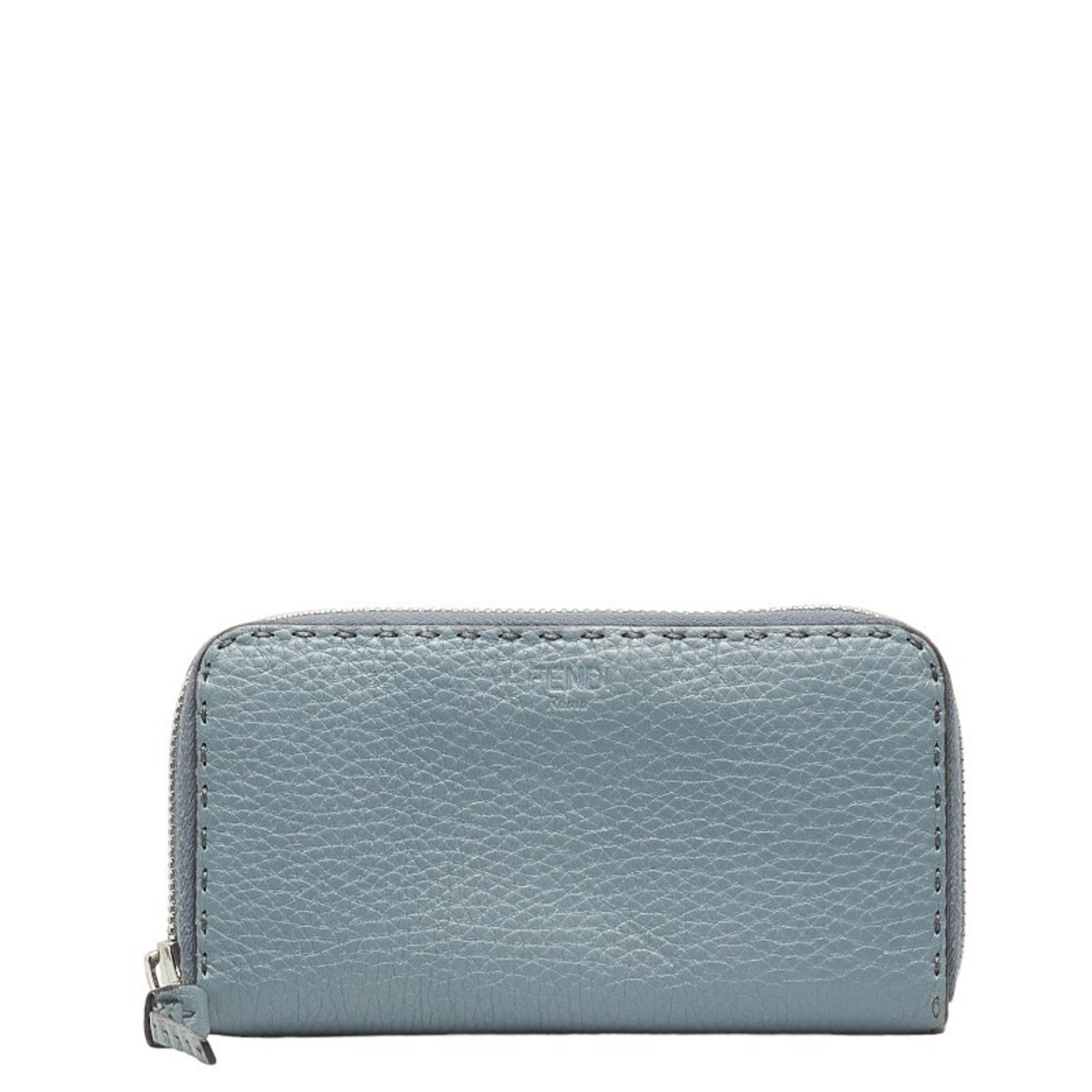 Fendi Blue Gray Leather Long Wallet (Bi-Fold)