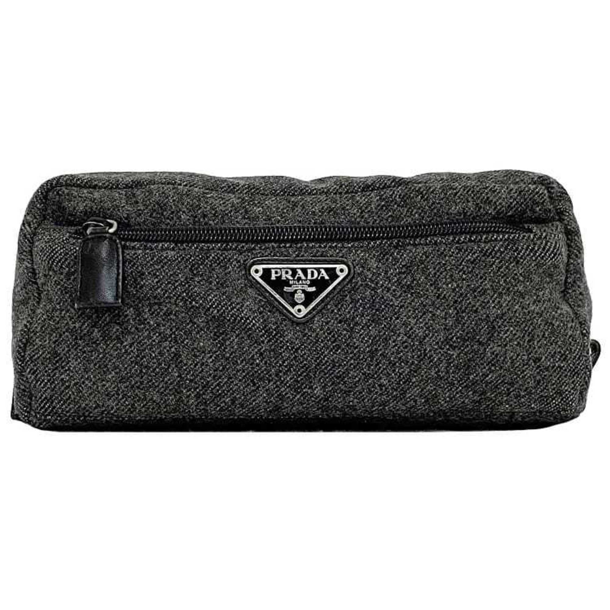 Prada Gray Tweed Wool Nylon Pouch